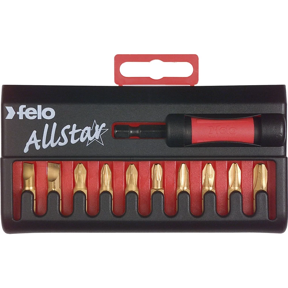 Набор бит SL/PZ/PH TiN с держателем бит Star в кейсе, 11 шт. Felo 02090176 — детальное фото